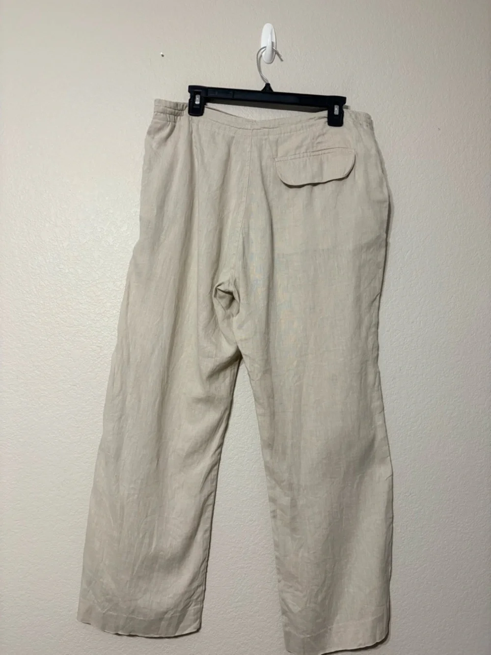 Men's Bruno New York Beige Linen Relaxed Fit Drawstring Casual Pants Pockets M